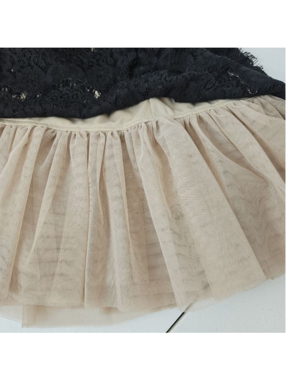 Betsy & Adam Lace Tulle Mini Dress 12P Black Tan Cocktail A-line Party - Picture 7 of 11